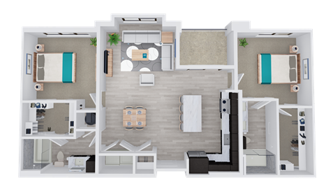 2 bed 2 bath floor plan D at 44 Washington, Kansas City, Missouri